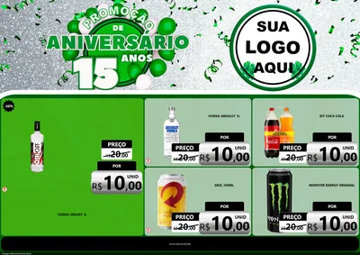 Modelo de Encarte para Encarte A4 Horizontal com o tema Promoção de Aniversário - 15 Anos para Distribuidora de bebidas