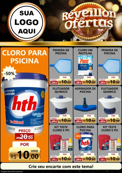 Modelo de Encarte para Encarte A4 Vertical com o tema Réveillon de Ofertas para Produtos para Piscina
