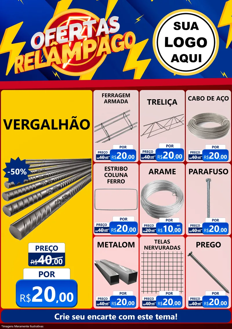 Modelo de Encarte para Encarte A4 Vertical com o tema Ofertas Relâmpago para Ferragens