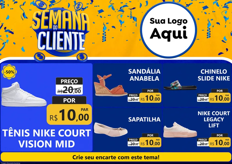 Modelo de Encarte para Encarte A4 Horizontal com o tema Semana do Cliente para Calçados