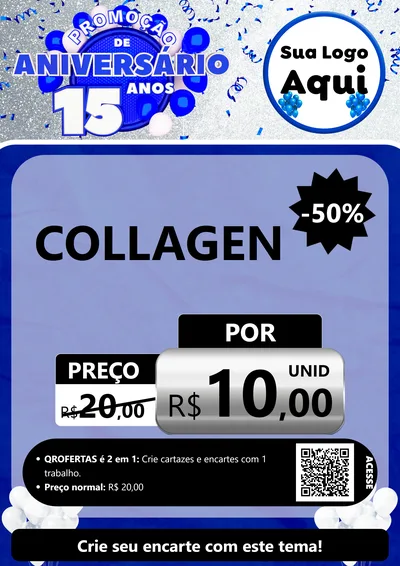 Modelo de Cartaz para Cartaz A4 Vertical com o tema Promoção de Aniversário - 15 Anos para Suplementos alimentares
