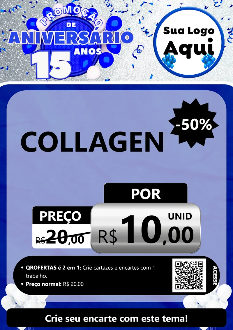 Modelo de Cartaz para Cartaz A4 Vertical com o tema Promoção de Aniversário - 15 Anos para Suplementos alimentares