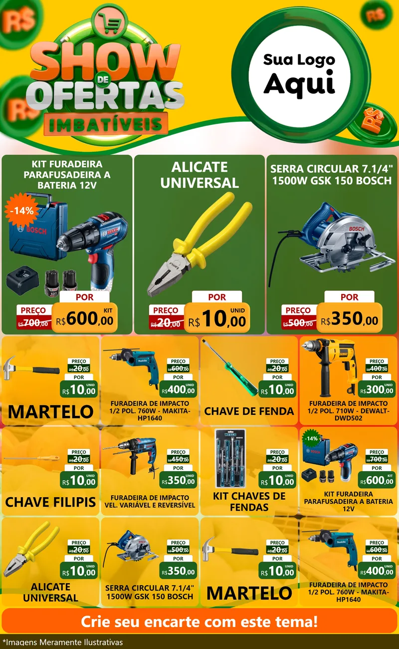 Modelo de Encarte para Encarte Grande com o tema Show de Ofertas Imbatíveis para Maquinas e Ferramentas