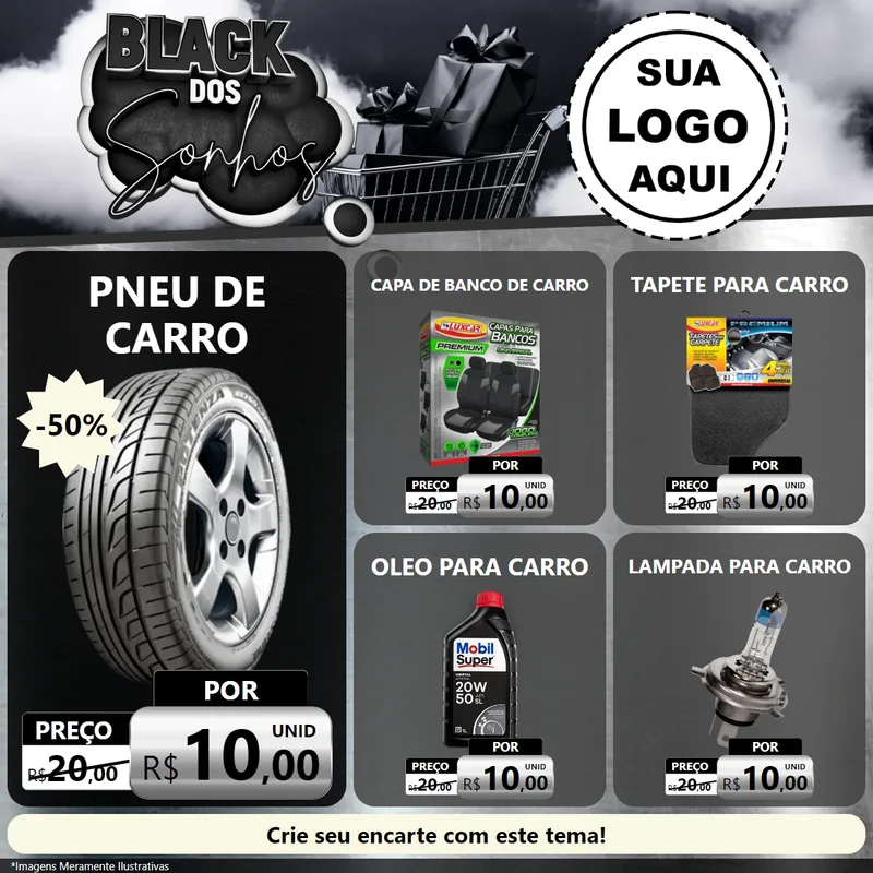 Modelo de Rede Social para Feed Facebook com o tema Black dos Sonhos para Auto peças