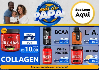 Modelo de Encarte para Encarte A4 Horizontal com o tema Ofertas Imperdíveis Mês Do Papai para Suplementos alimentares