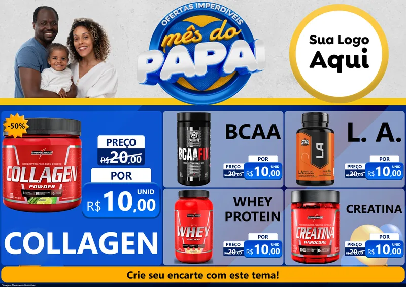 Modelo de Encarte para Encarte A4 Horizontal com o tema Ofertas Imperdíveis Mês Do Papai para Suplementos alimentares