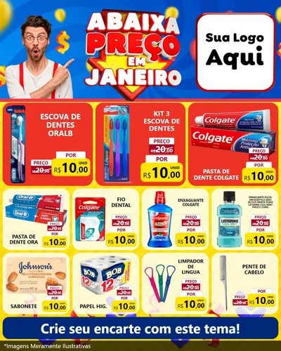Modelo de Rede Social para Feed Instagram com o tema Abaixa Preço em Janeiro para Higiene Pessoal