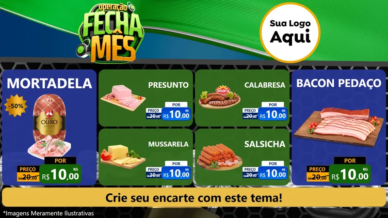 Modelo de TV para TV Horizontal com o tema Operação Fecha Mês para Frios e Laticínios
