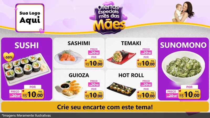 Modelo de TV para TV Horizontal com o tema Ofertas Especiais - Mês das Mães para Comida japonesa