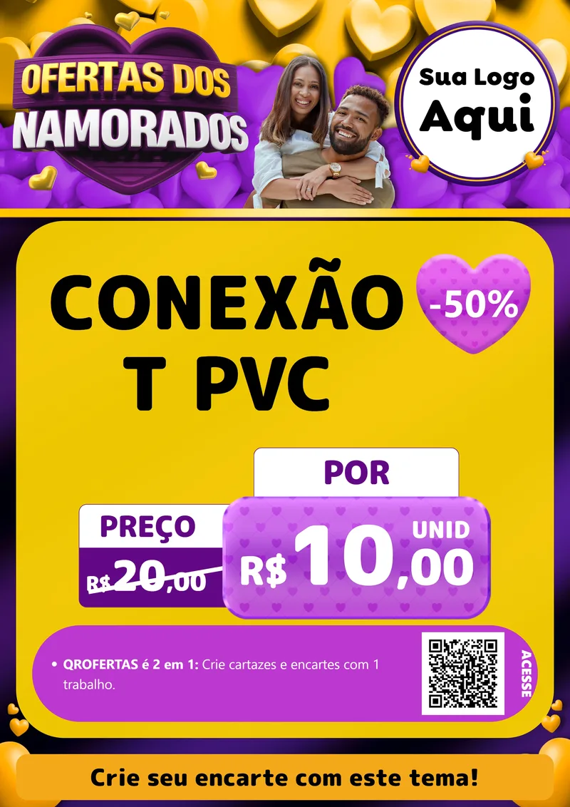 Modelo de Cartaz para Cartaz A4 Vertical com o tema Oferta Dos Namorados para Tubos e conexões