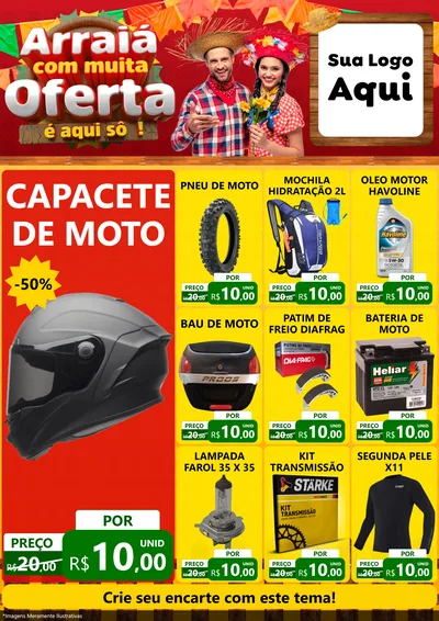 Modelo de Encarte para Encarte A4 Vertical com o tema Arraiá Com Muita Oferta - É Aqui Sô! para Moto peças