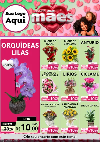 Modelo de Encarte para Encarte A4 Vertical com o tema Dia das Mães para Floricultura e jardim
