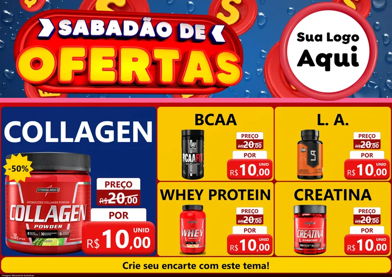 Modelo de Encarte para Encarte A4 Horizontal com o tema Sabadão de Ofertas para Suplementos alimentares