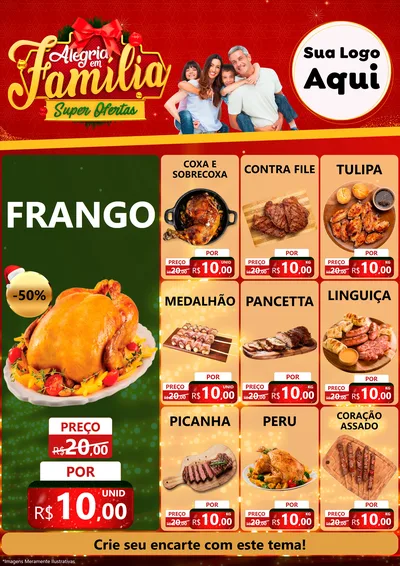 Modelo de Encarte para Encarte A4 Vertical com o tema Alegria em Família Super Ofertas - Natal para Assados