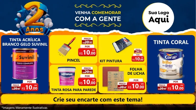 Modelo de TV para TV Horizontal com o tema Aniversário de 2 anos para Tintas e Ferramentas