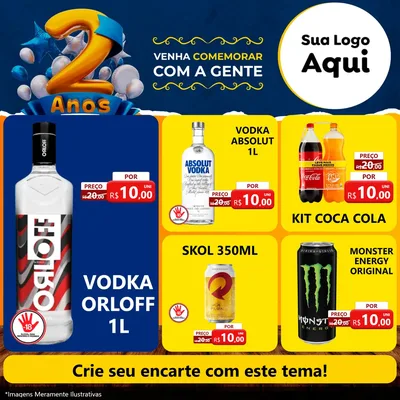 Modelo de Rede Social para Feed Facebook com o tema Aniversário de 2 anos para Distribuidora de bebidas