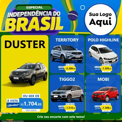 Modelo de Rede Social para Feed Facebook com o tema Especial Independência do Brasil para Concessionaria de Carros