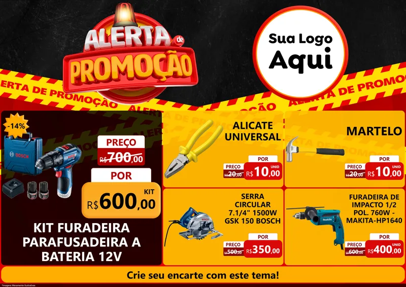 Modelo de Encarte para Encarte A4 Horizontal com o tema Alerta de Promoção para Maquinas e Ferramentas