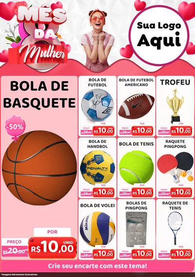 Modelo de Encarte para Encarte A4 Vertical com o tema Mês da Mulher para Artigos Esportivos