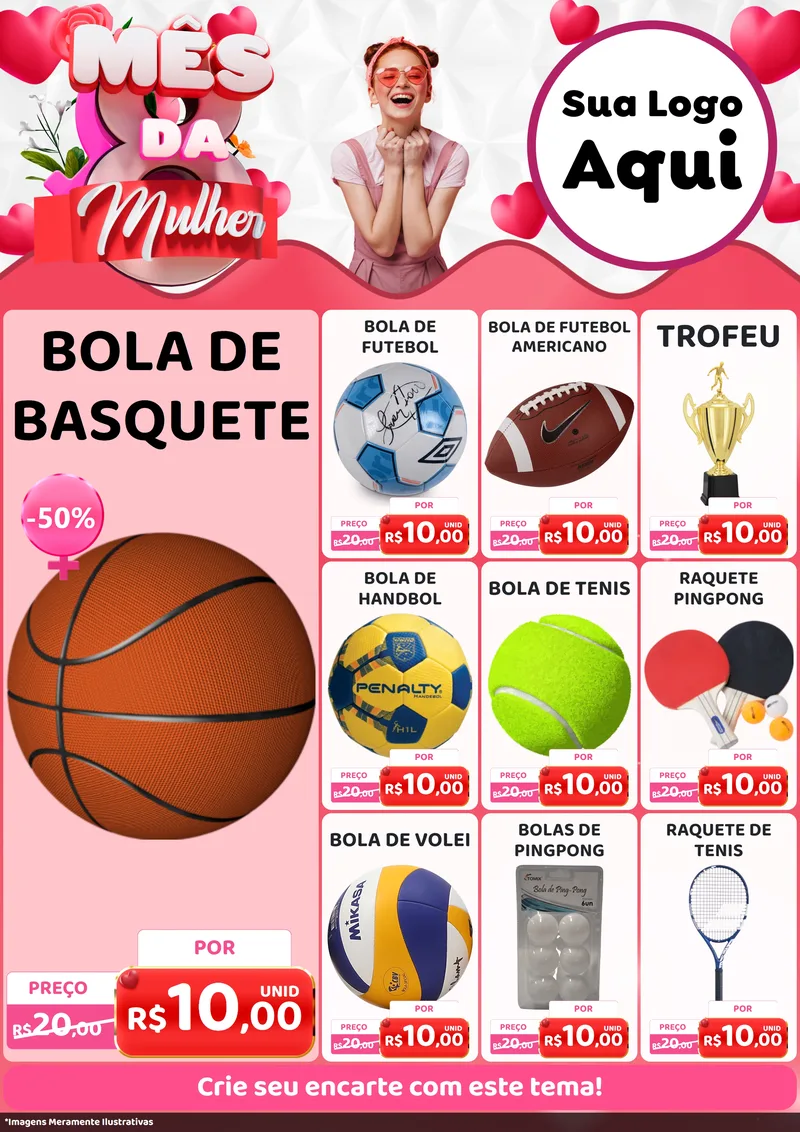 Modelo de Encarte para Encarte A4 Vertical com o tema Mês da Mulher para Artigos Esportivos
