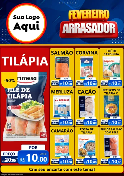 Modelo de Encarte para Encarte A4 Vertical com o tema Fevereiro Arrasador para Peixaria