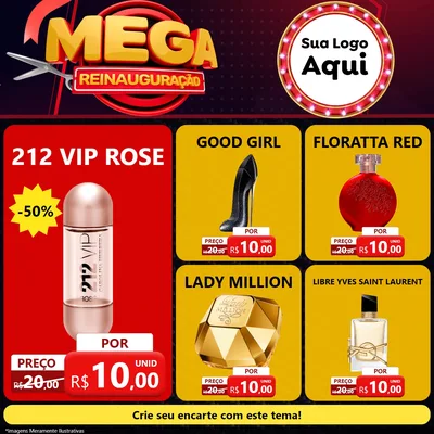 Modelo de Rede Social para Feed Facebook com o tema Mega Reinauguração para Perfumes