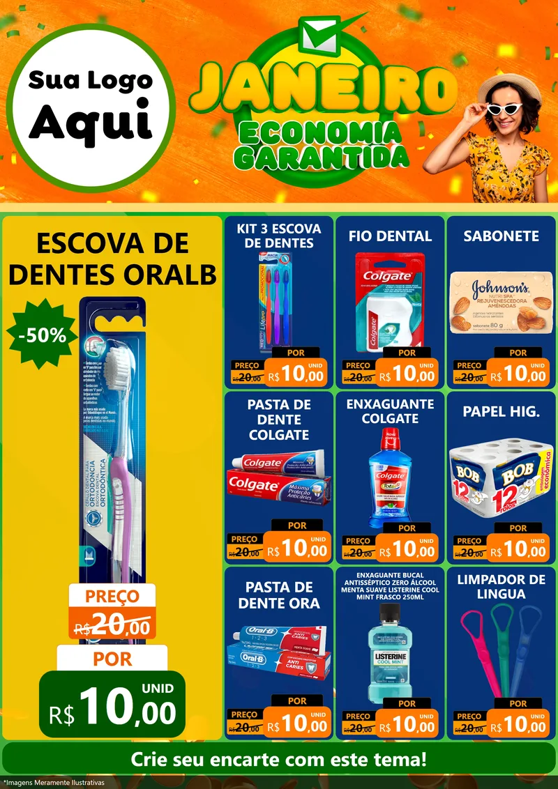 Modelo de Encarte para Encarte A4 Vertical com o tema Janeiro - Economia Garantida para Higiene Pessoal
