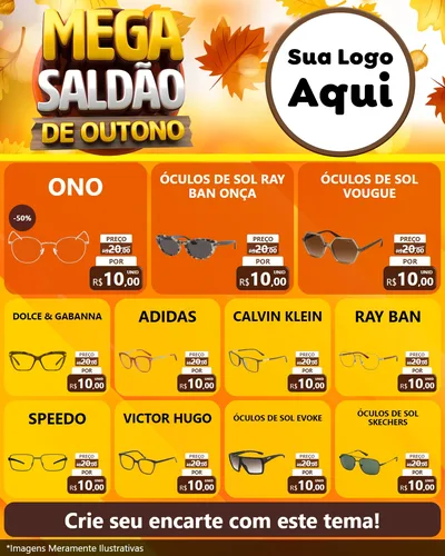 Modelo de Rede Social para Feed Instagram com o tema Mega Saldão de Outono para Óticas