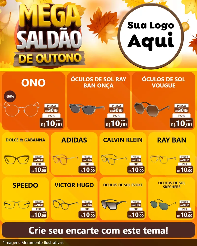 Modelo de Rede Social para Feed Instagram com o tema Mega Saldão de Outono para Óticas