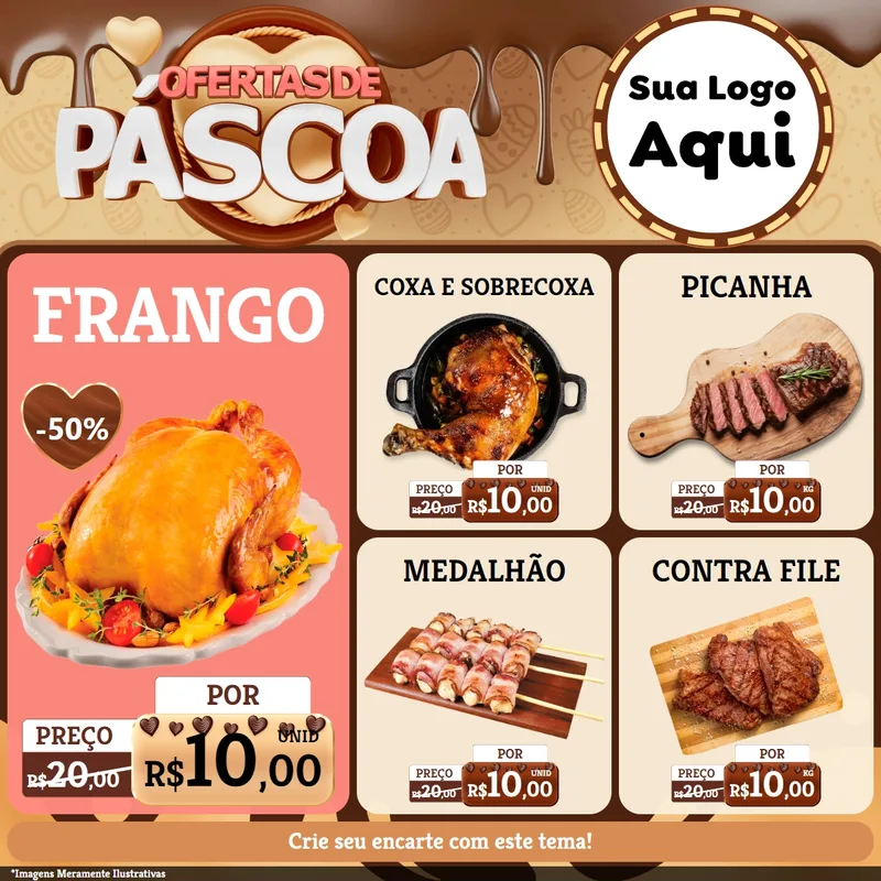 Modelo de Rede Social para Feed Facebook com o tema Ofertas de Páscoa para Assados