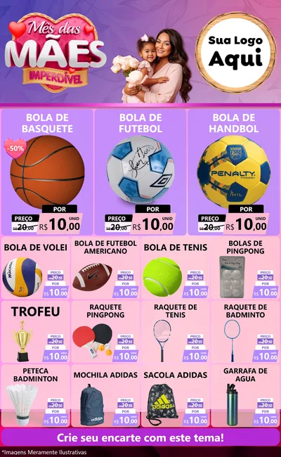 Modelo de Encarte para Encarte Grande com o tema Mês das Mães Imperdível para Artigos Esportivos