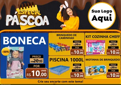 Modelo de Encarte para Encarte A4 Horizontal com o tema Especial Páscoa para Brinquedos