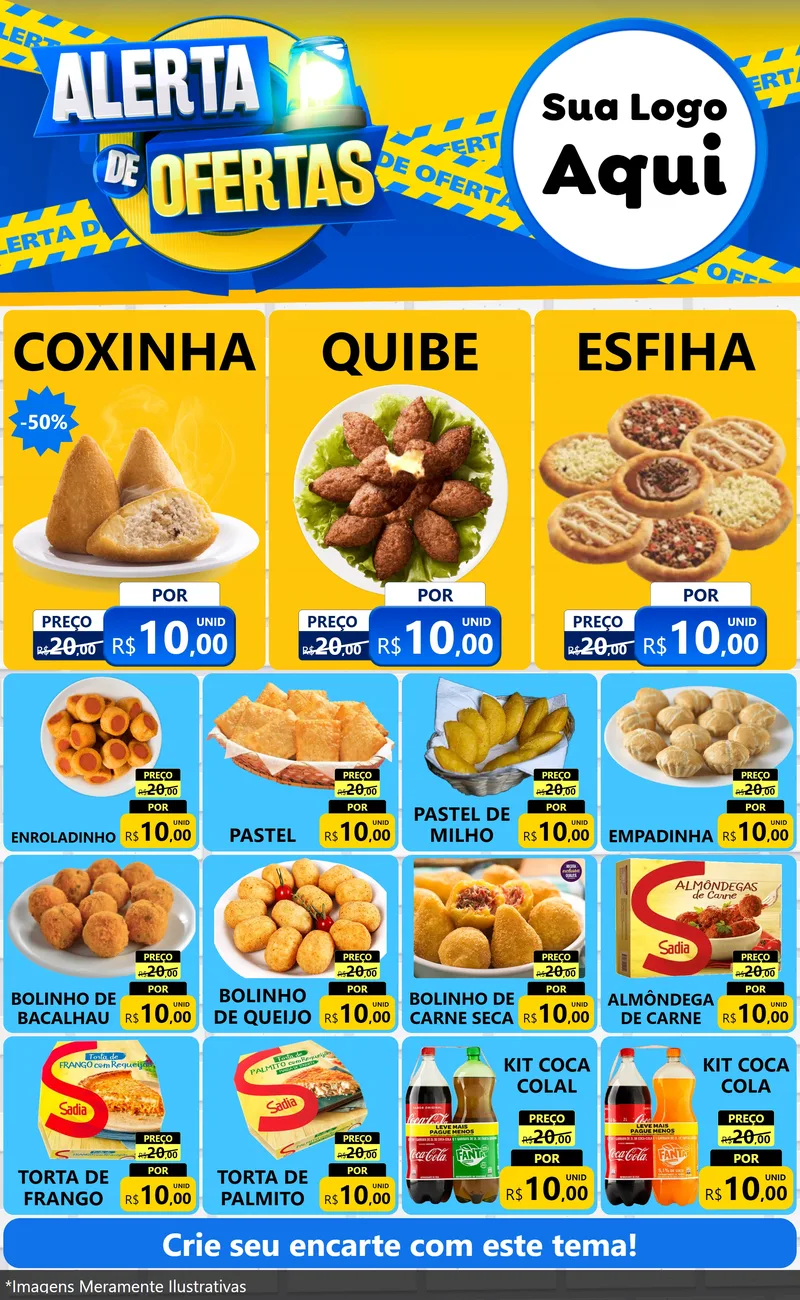 Modelo de Encarte para Encarte Grande com o tema Alerta de Ofertas para Salgadaria
