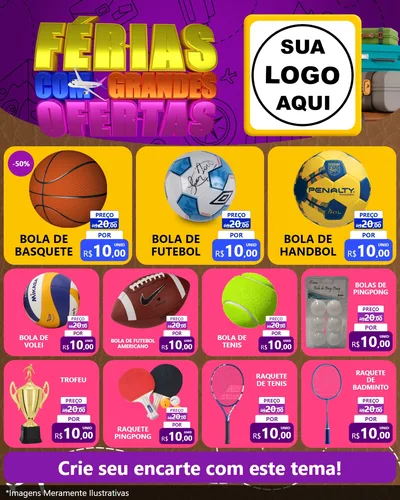 Modelo de Rede Social para Feed Instagram com o tema Férias com Grandes Ofertas para Artigos Esportivos