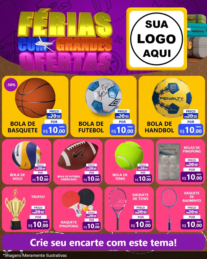 Modelo de Rede Social para Feed Instagram com o tema Férias com Grandes Ofertas para Artigos Esportivos