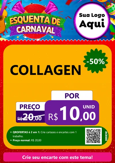Modelo de Cartaz para Cartaz A4 Vertical com o tema Esquenta de Carnaval para Suplementos alimentares