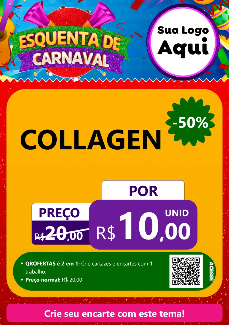 Modelo de Cartaz para Cartaz A4 Vertical com o tema Esquenta de Carnaval para Suplementos alimentares