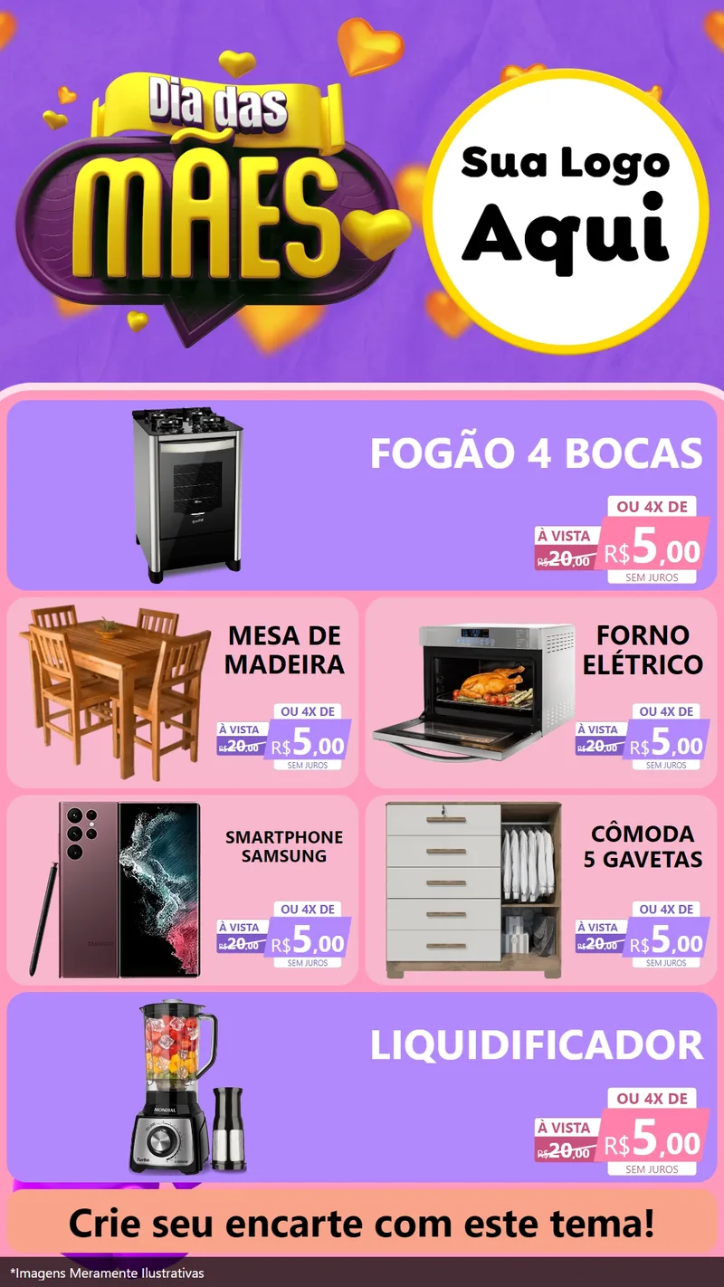 Modelo de TV para TV Vertical com o tema Dia das Mães para Móveis e Eletro