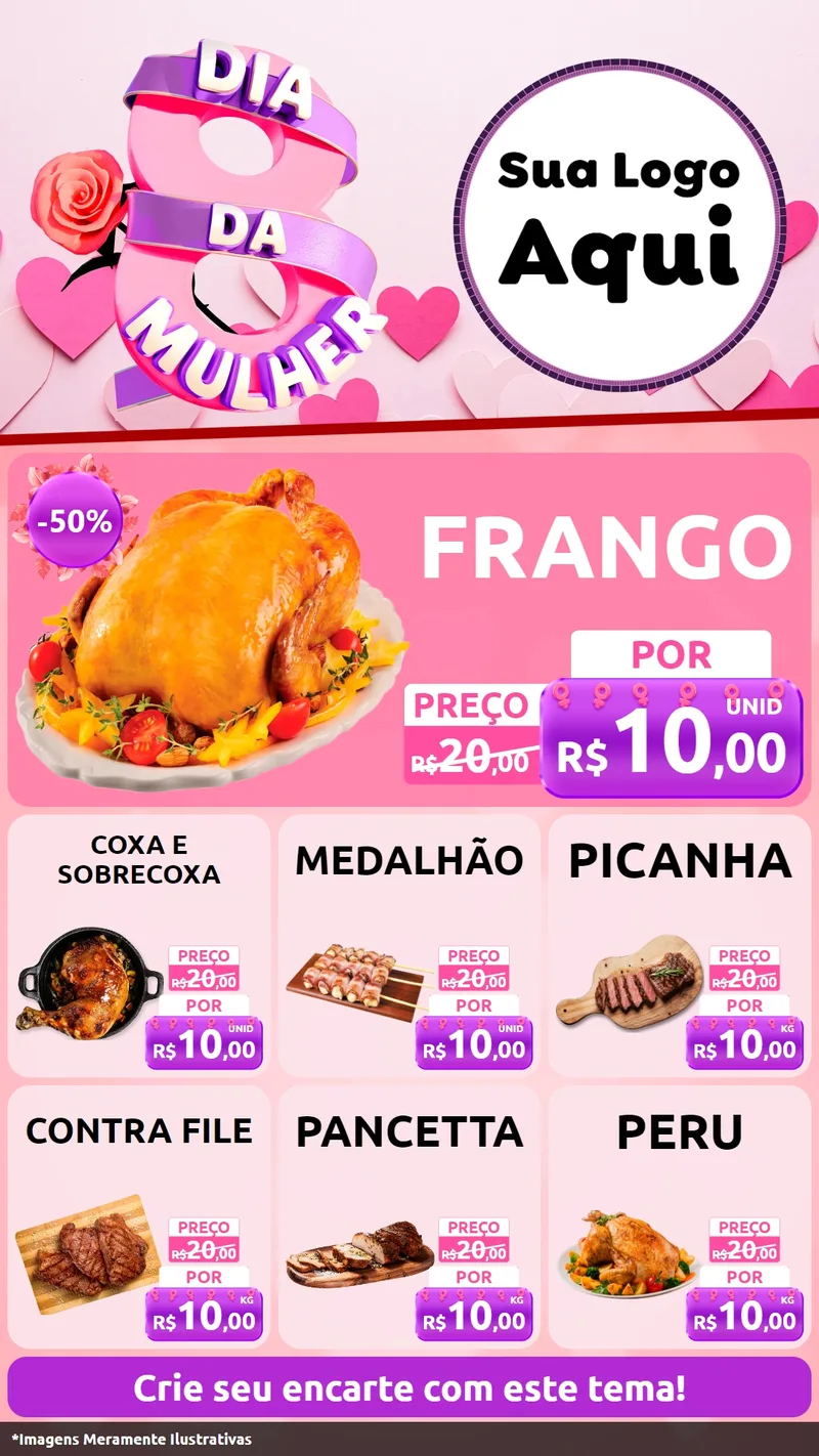 Modelo de Rede Social para Stories com o tema Dia da Mulher para Assados