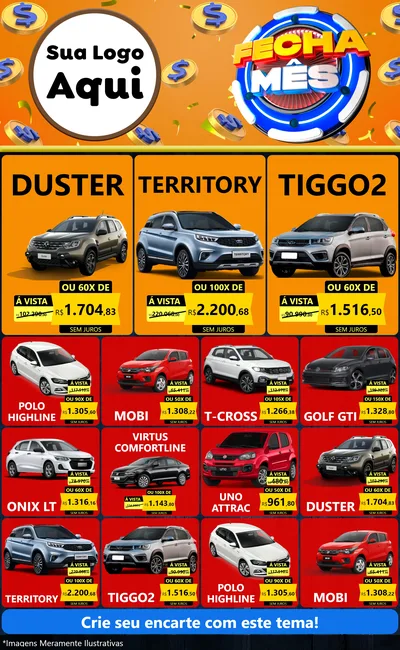 Modelo de Encarte para Encarte Grande com o tema Fecha Mês para Concessionaria de Carros