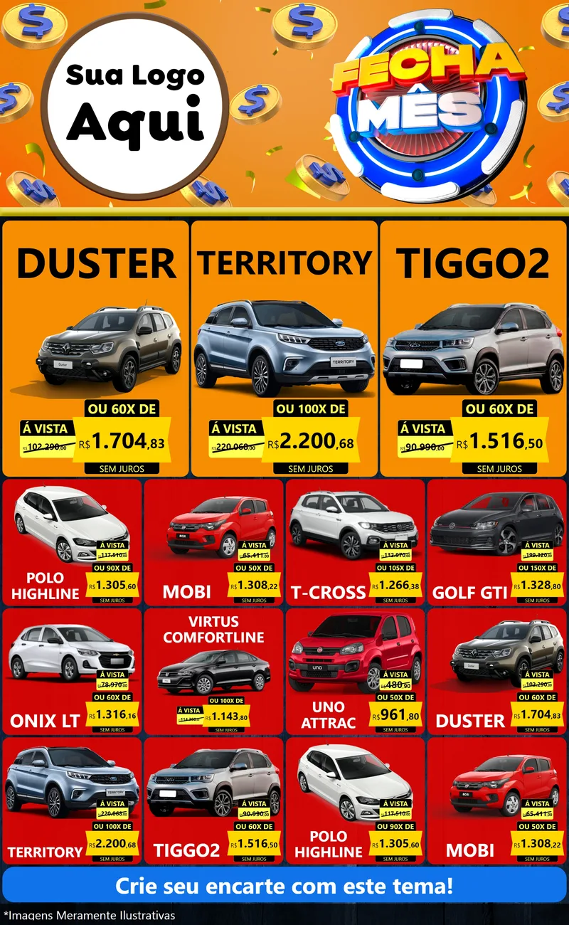 Modelo de Encarte para Encarte Grande com o tema Fecha Mês para Concessionaria de Carros