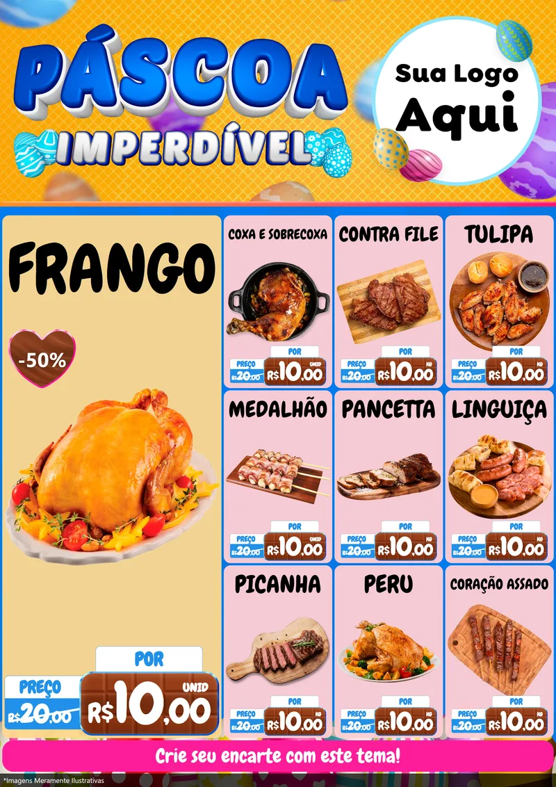 Modelo de Encarte para Encarte A4 Vertical com o tema Páscoa Imperdível para Assados
