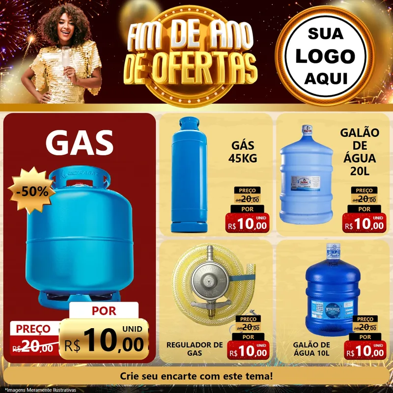Modelo de Rede Social para Feed Facebook com o tema Fim de Ano de Ofertas para Água e gás