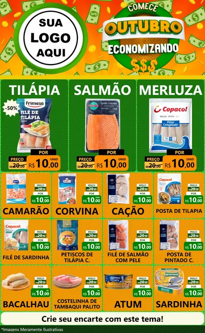 Modelo de Encarte para Encarte Grande com o tema Comece Outubro Economizando para Peixaria