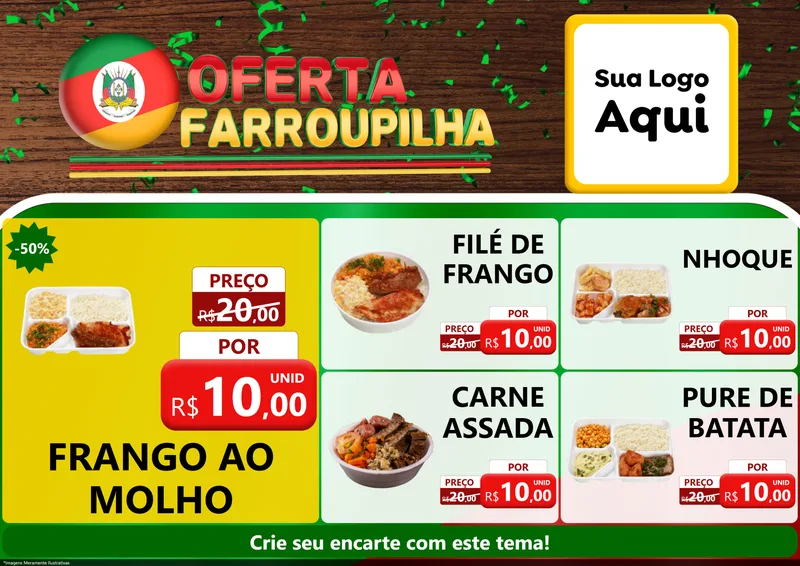 Modelo de Encarte para Encarte A4 Horizontal com o tema Oferta Farroupilha para Restaurante