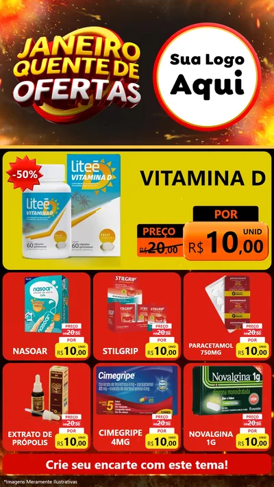Modelo de Rede Social para Stories com o tema Janeiro Quente de Ofertas para Farmácia