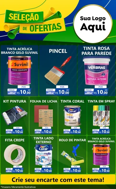 Modelo de Encarte para Encarte Grande com o tema Seleção de Ofertas - Copa para Tintas e Ferramentas