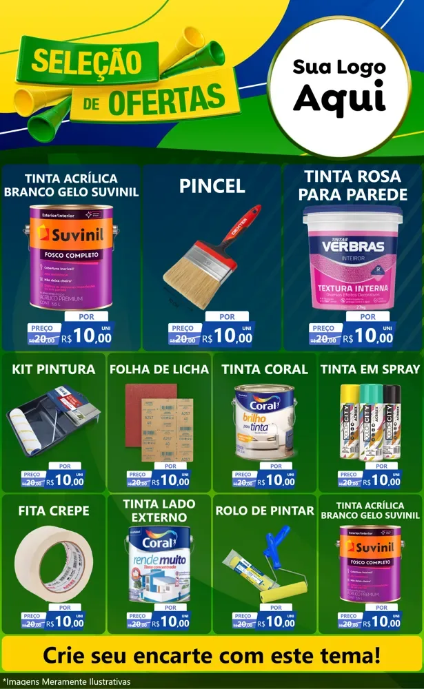 Modelo de Encarte para Encarte Grande com o tema Seleção de Ofertas - Copa para Tintas e Ferramentas