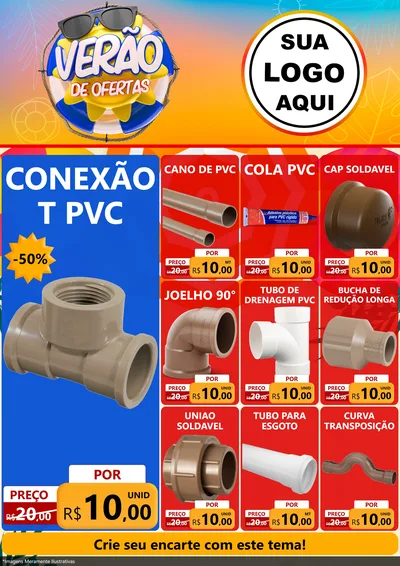 Modelo de Encarte para Encarte A4 Vertical com o tema Verão de Ofertas para Tubos e conexões