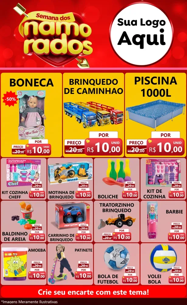 Modelo de Encarte para Encarte Grande com o tema Semana dos namorados para Brinquedos